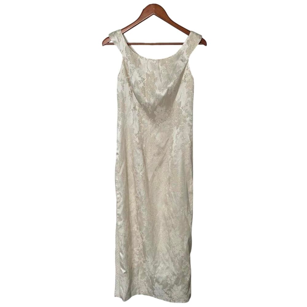 All That Jazz Vintage 90s Cream Floral Brocade Maxi Dress Size M